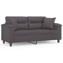 Canapé 2 places avec oreillers décoratifs gris 140cm similicuir 617418617418