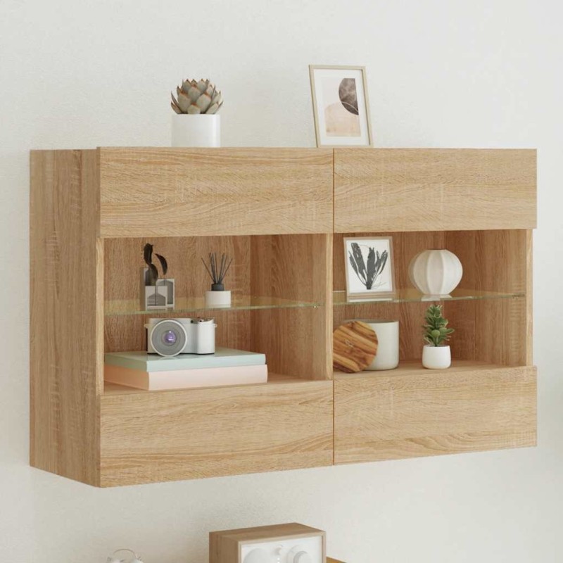 Meuble TV mural avec lumières LED chêne sonoma 98,5x30x60,5 cm 617420617420