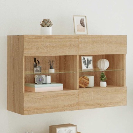 Meuble TV mural avec lumières LED chêne sonoma 98,5x30x60,5 cm 617420617420
