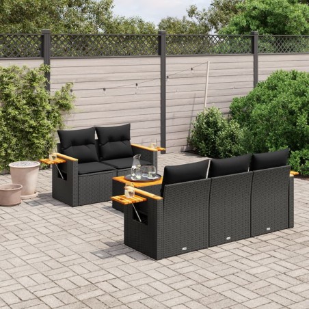 Salon de jardin 6 pcs avec coussins noir résine tressée 617437617437