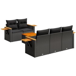 Salon de jardin 6 pcs avec coussins noir résine tressée 617437617437