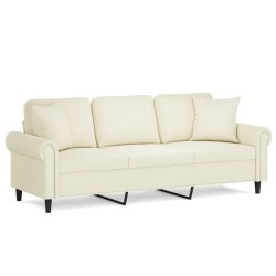 Canapé 3 places avec oreillers décoratifs crème 180 cm velours 617438617438