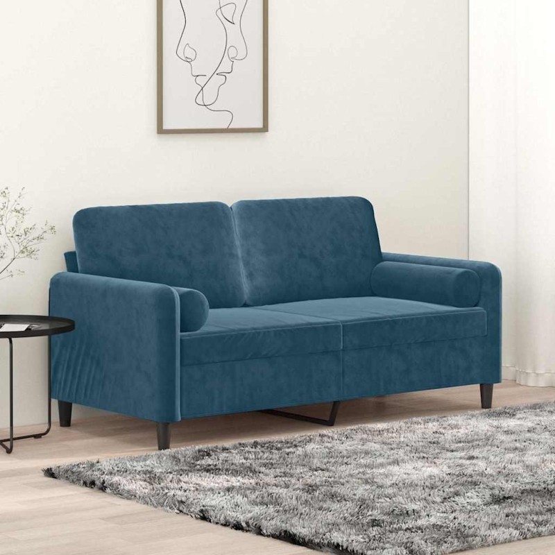 Canapé 2 places avec oreillers décoratifs bleu 140 cm velours 617444617444