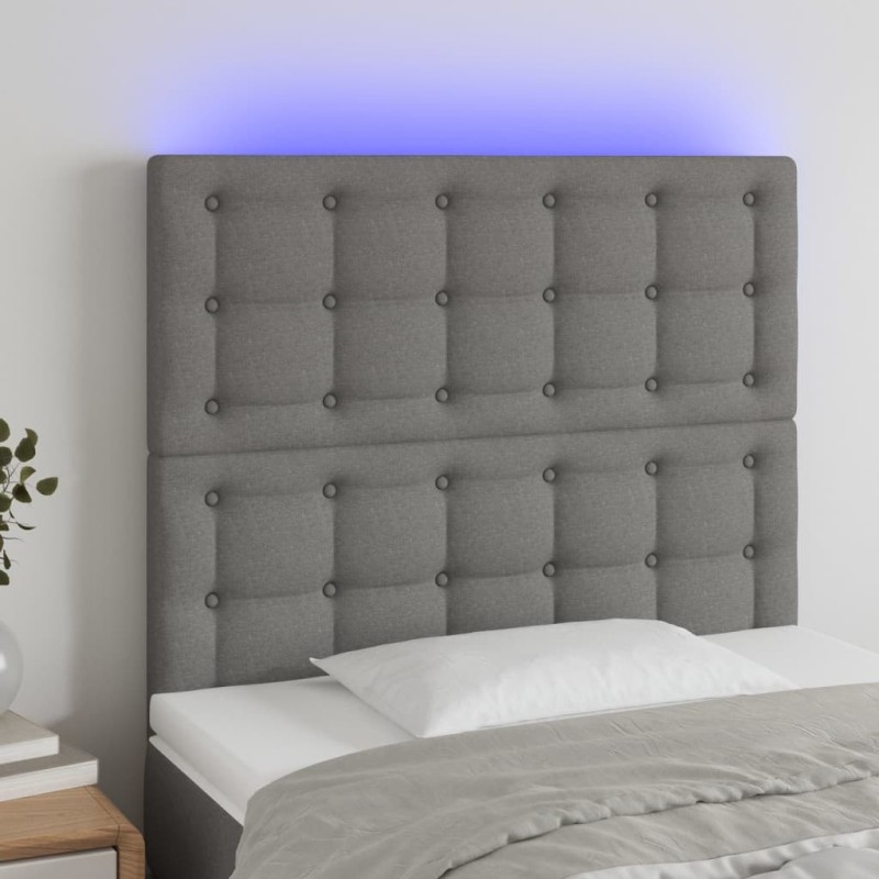 Tête de lit à LED Gris foncé 90x5x118/128 cm Tissu 617455617455