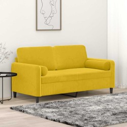 Canapé 2 places avec oreillers décoratifs jaune 140 cm velours 617464617464
