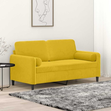 Canapé 2 places avec oreillers décoratifs jaune 140 cm velours 617464617464