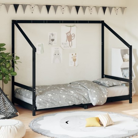 Cadre de lit pour enfants noir 90x190 cm bois de pin massif 617481617481