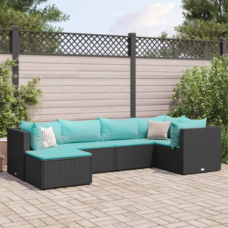 Salon de jardin 6 pcs avec coussins Noir Résine tressée 617485617485