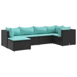 Salon de jardin 6 pcs avec coussins Noir Résine tressée 617485617485