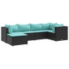 Salon de jardin 6 pcs avec coussins Noir Résine tressée 617485617485
