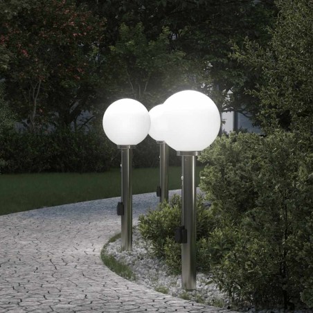 Bornes lumineuses avec détecteur et prise lot de 3 80 cm acier inoxydable IP44 617500617500