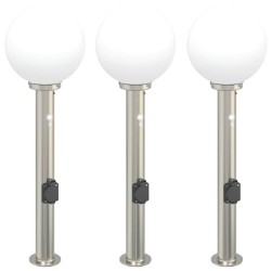 Bornes lumineuses avec détecteur et prise lot de 3 80 cm acier inoxydable IP44 617500617500