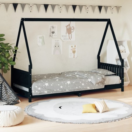Cadre de lit pour enfants noir 80x200 cm bois de pin massif 617523617523