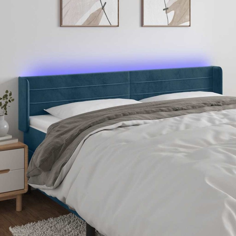 Tête de lit à LED Bleu foncé 203x16x78/88 cm Velours 617535617535