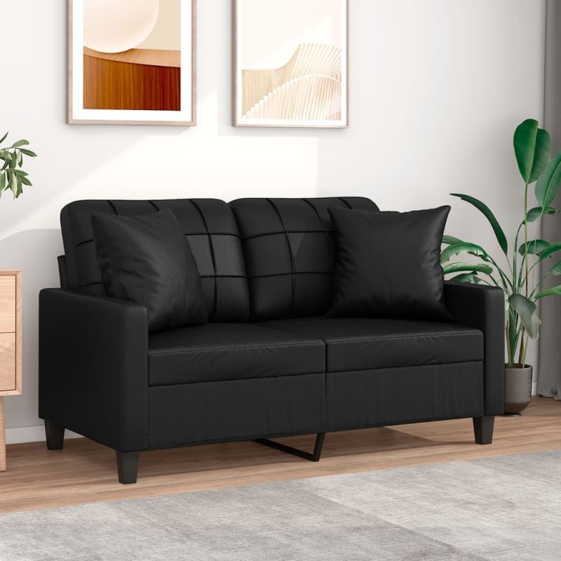 Canapé 2 places avec oreillers décoratifs noir 120cm similicuir 617537617537