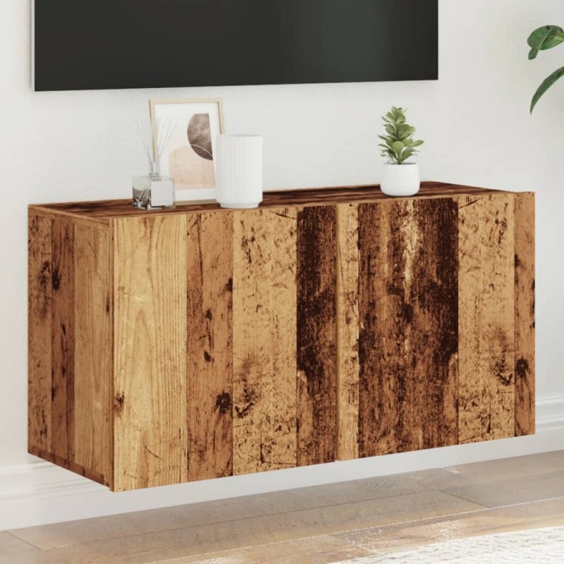 Meuble TV mural vieux bois 80x30x41 cm 617546617546
