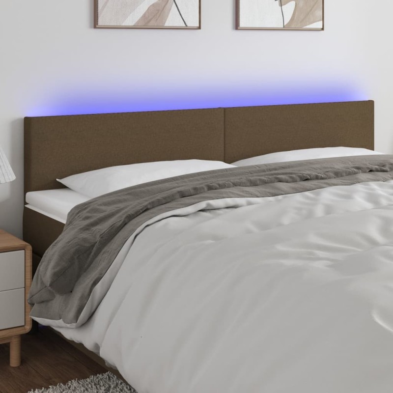 Tête de lit à LED Marron foncé 200x5x78/88 cm Tissu 617569617569