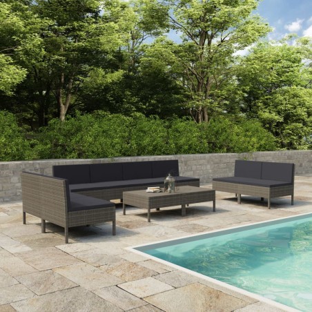 Salon de jardin 10 pcs avec coussins Résine tressée Gris 617574617574