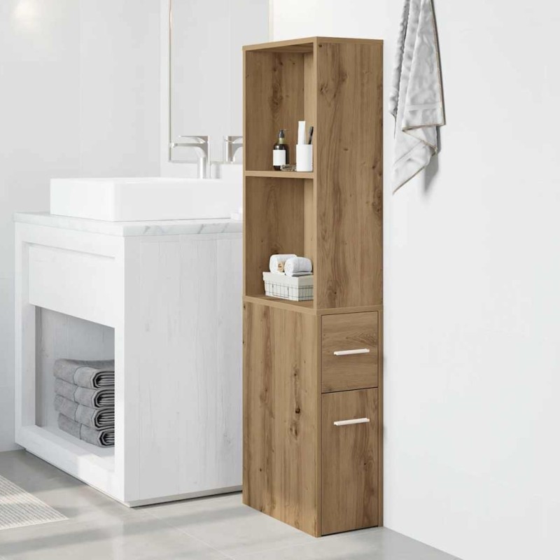 Armoire de salle de bain étroite avec roulettes chêne artisanal 617584617584