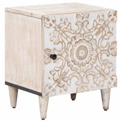 Cabinet de chevet Blanc 40 x 33,5 x 46 cm Bois de mangue massif 617597617597