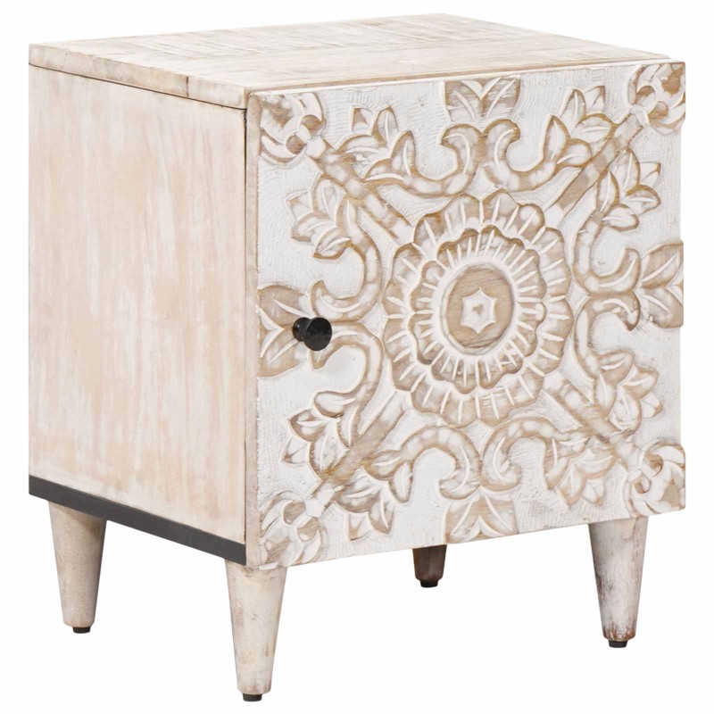 Cabinet de chevet Blanc 40 x 33,5 x 46 cm Bois de mangue massif 617597617597
