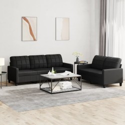 Ensemble de canapés 2 pcs avec coussins Noir Similicuir 617639617639