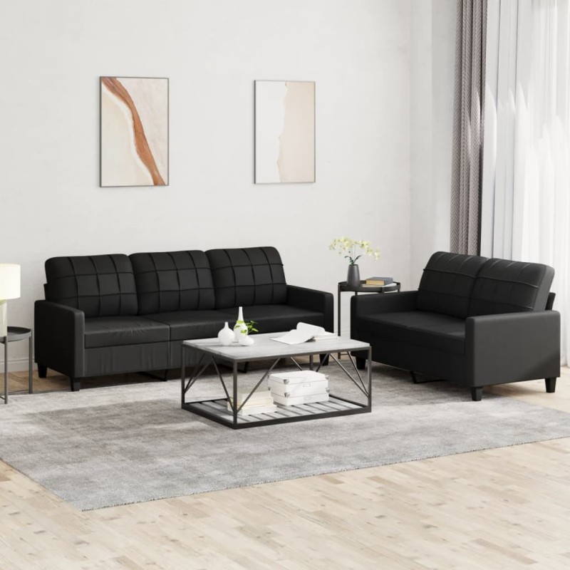 Ensemble de canapés 2 pcs avec coussins Noir Similicuir 617639617639