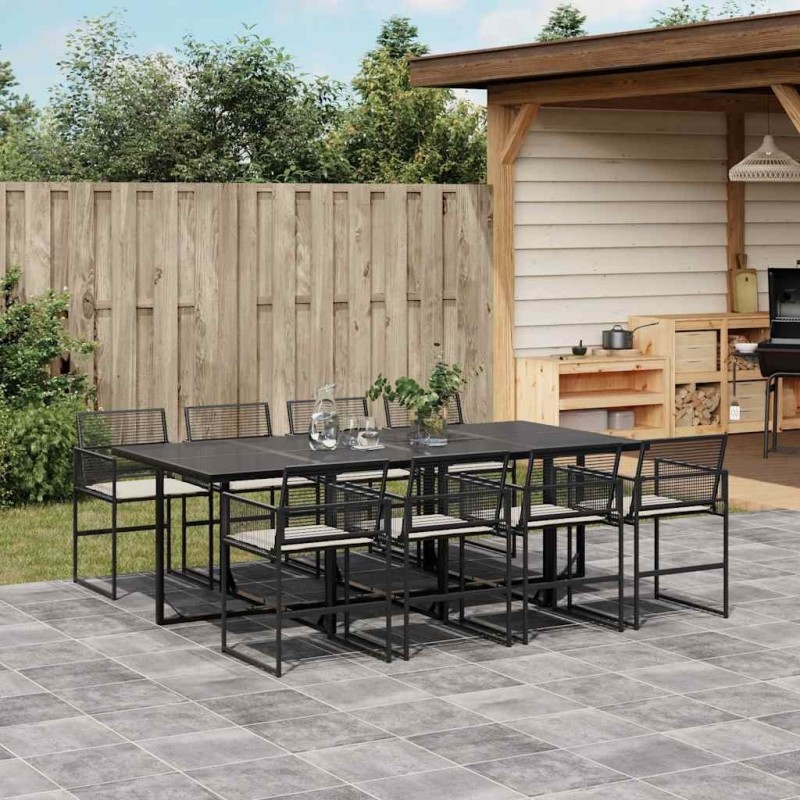 Ensemble à manger de jardin 9pcs coussins noir résine tressée 617640617640