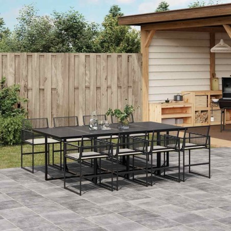Ensemble à manger de jardin 9pcs coussins noir résine tressée 617640617640