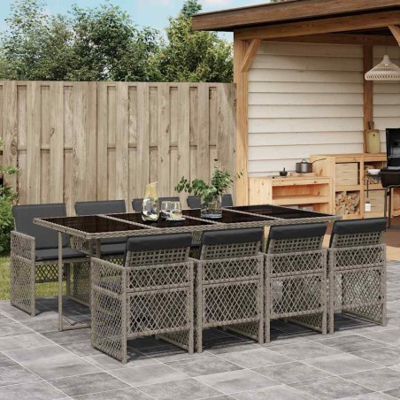 Ensemble à manger de jardin 9 pcs coussins gris résine tressée 617650617650