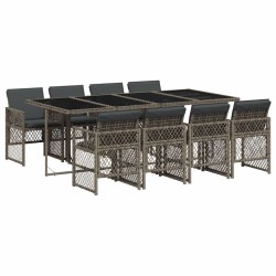 Ensemble à manger de jardin 9 pcs coussins gris résine tressée 617650617650