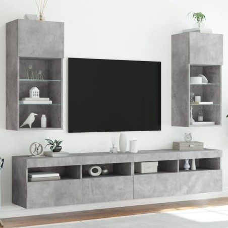 Meubles TV avec lumières LED 2 pcs gris béton 40,5x30x90 cm 617659617659