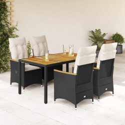 Ensemble à manger de jardin coussins 5pcs Noir Résine tressée 617662617662