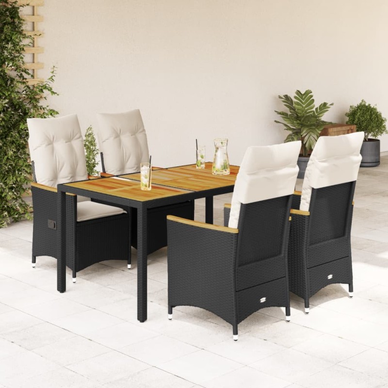 Ensemble à manger de jardin coussins 5pcs Noir Résine tressée 617662617662