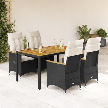 Ensemble à manger de jardin coussins 5pcs Noir Résine tressée 617662617662