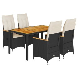 Ensemble à manger de jardin coussins 5pcs Noir Résine tressée 617662617662
