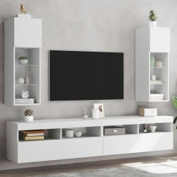 Meubles TV avec lumières LED 2 pcs blanc 30,5x30x90 cm 617673617673