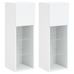 Meubles TV avec lumières LED 2 pcs blanc 30,5x30x90 cm 617673617673