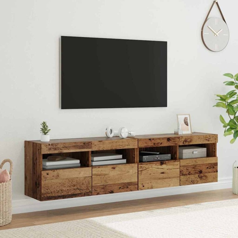 Meubles TV muraux avec LED 2 pcs Bois Ancien 80 x 30 x 40 cm 617698617698
