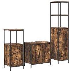 Ensemble de mobilier de salle de bain 3 pcs Chêne fumé et noir 617727617727