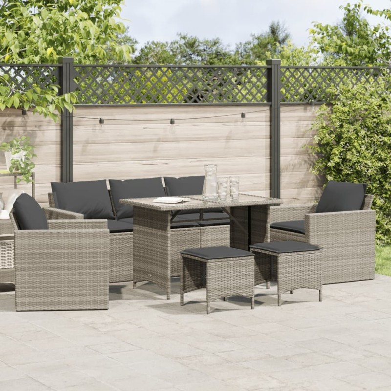 Salon de jardin 6 pcs avec coussins gris clair résine tressée 617763617763