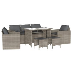 Salon de jardin 6 pcs avec coussins gris clair résine tressée 617763617763