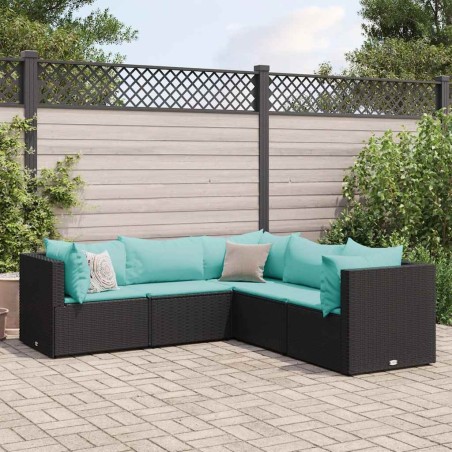 Salon de jardin 5 pcs avec coussins Noir Résine tressée 617764617764