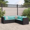 Salon de jardin 5 pcs avec coussins Noir Résine tressée 617764617764