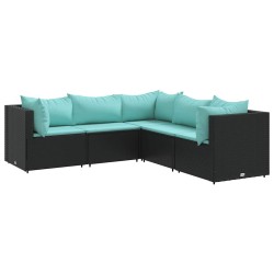 Salon de jardin 5 pcs avec coussins Noir Résine tressée 617764617764