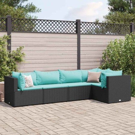Salon de jardin 5 pcs avec coussins Noir Résine tressée 617766617766