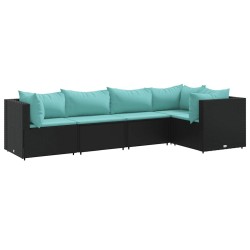 Salon de jardin 5 pcs avec coussins Noir Résine tressée 617766617766