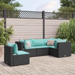 Salon de jardin 5 pcs avec coussins Noir Résine tressée 617767617767