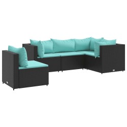 Salon de jardin 5 pcs avec coussins Noir Résine tressée 617767617767