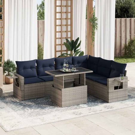 Salon de jardin avec coussins 7 pcs gris résine tressée 617776617776